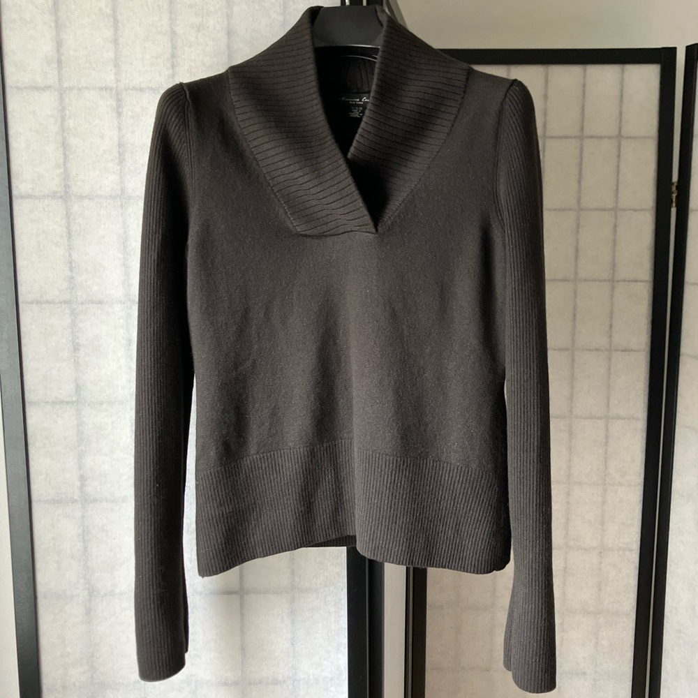 Kenneth Cole New York Sweater Black Pullover V-Neck Knitwear Merino Wool